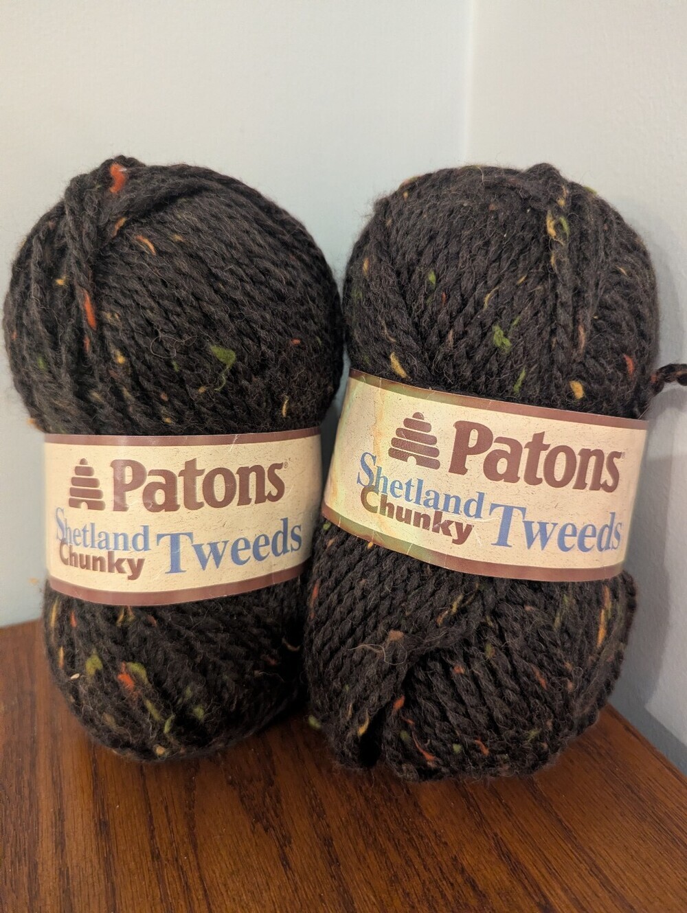 Vintage Patons Yarn Shetland Tweeds Chunky Yarn - Earthy Brown with Flecks 2x85g